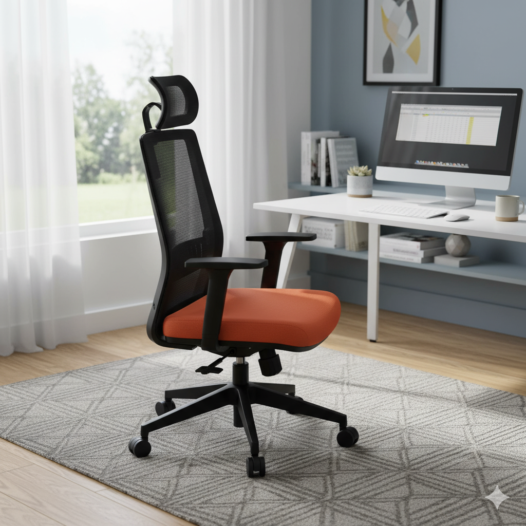 Ergonomic Office Chair with Lumbar Support and Adjustable Headrest-Black